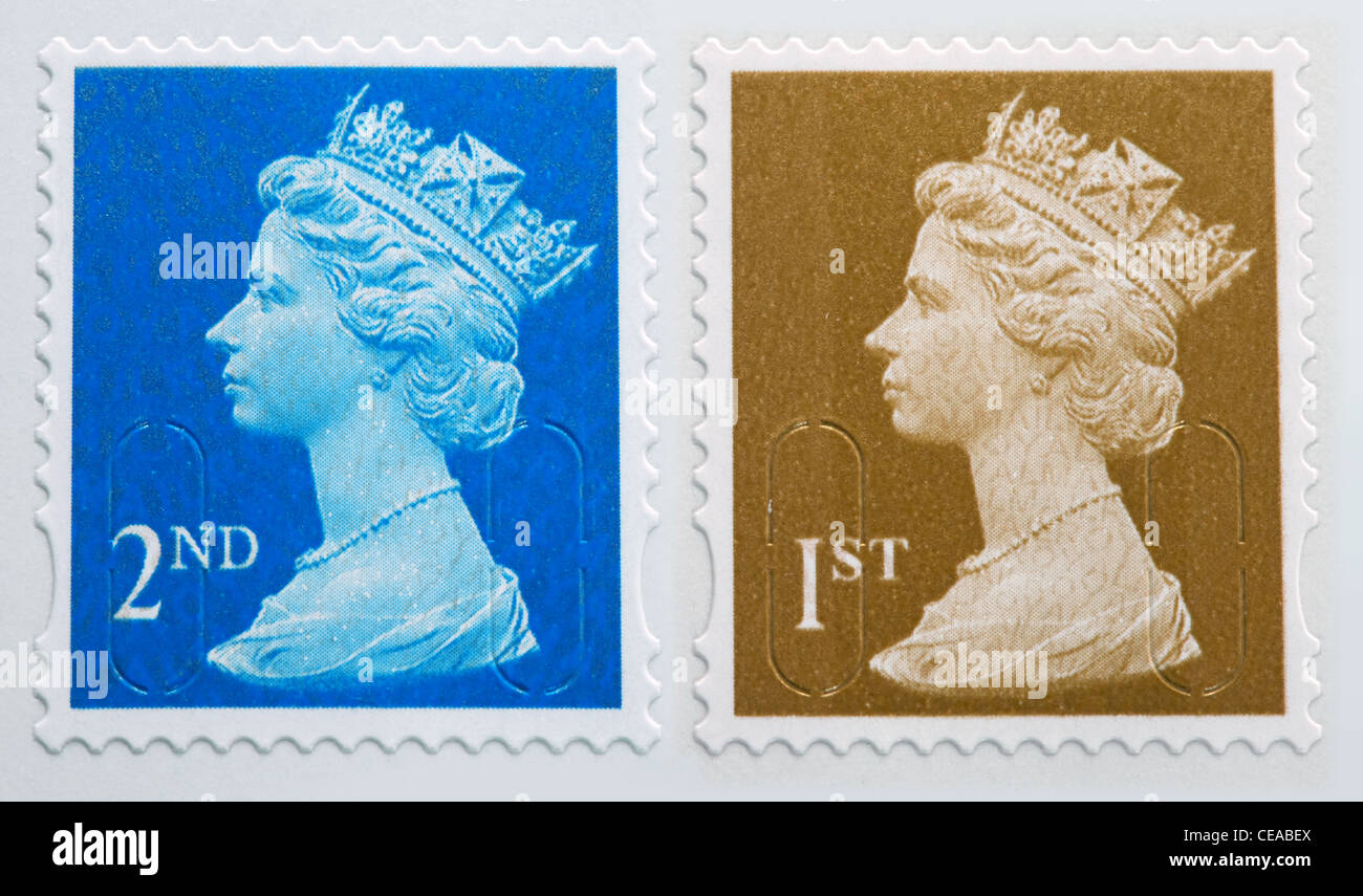 Erste Und Zweiter Klasse Briefmarken Uk Englisch Stockfotografie Alamy