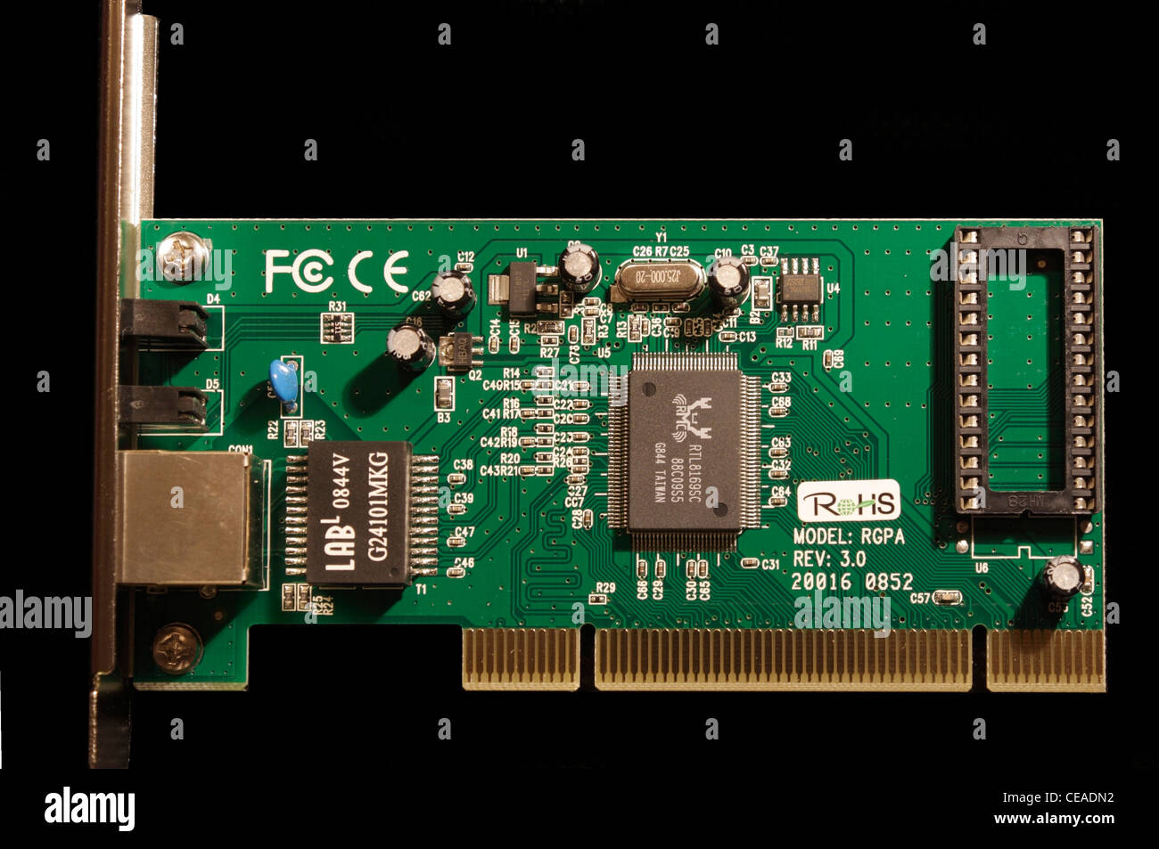 Eine Ethernet-PCI-Computerkarten-Erweiterungsboard-Hardware Stockfoto