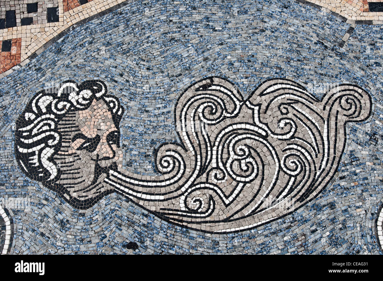 Stein-Mosaik des Zephyr oder Zephyrus Gottes Westwind, St. Augustine, Florida, Vereinigte Staaten, USA, Nordamerika Stockfoto