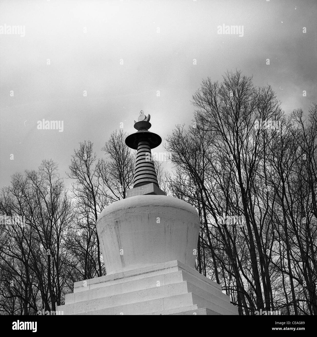 Tibetische Aktivisten März in Indiana für Unabhängigkeit Tibets im Winter 2003 Mönche tibetischer Kultur Center TCC stupa Stockfoto