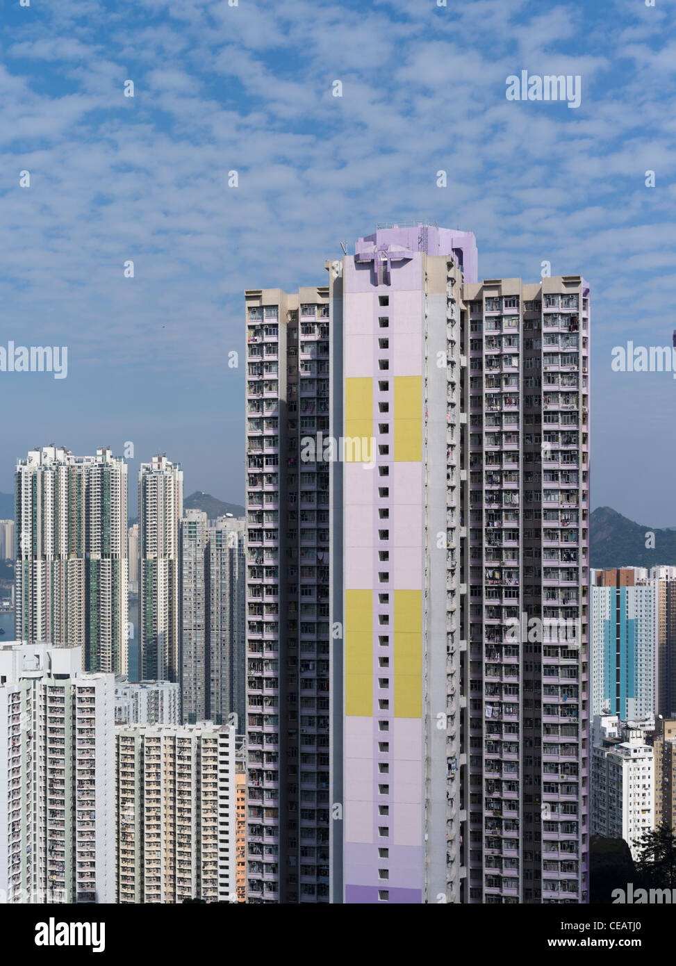 Dh Shau Kei Wan QUARRY BAY HONG KONG Tung Hei Gericht Home Ownership Scheme Gehäuse Gebäude dichten Wohnungen Stockfoto