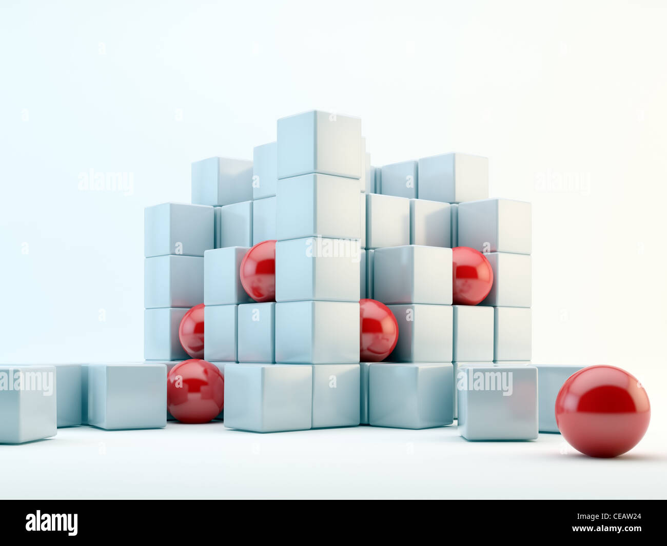 3D rote Kugeln und pearly Würfel abstrakt Stockfoto