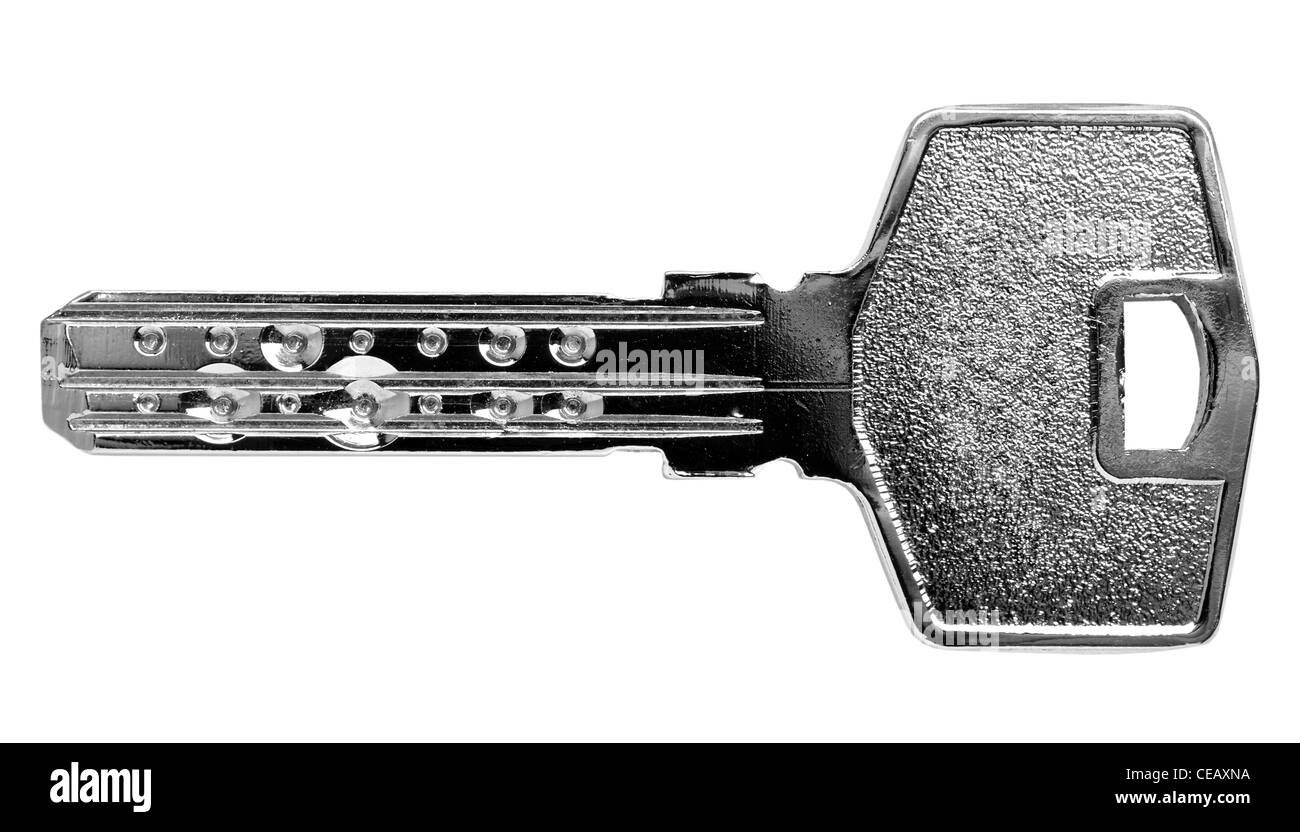 Silber Metall Schlüssel isoliert auf weißem Hintergrund Stockfoto