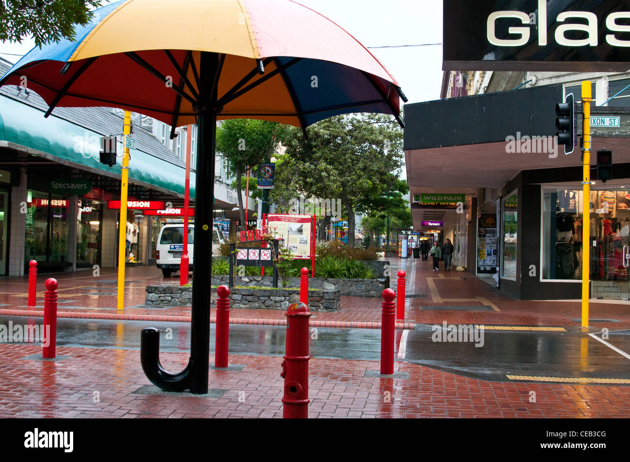 Cuba Street nach Geschäftszeiten, Te Aro, Wellington, Neuseeland. Stockfoto