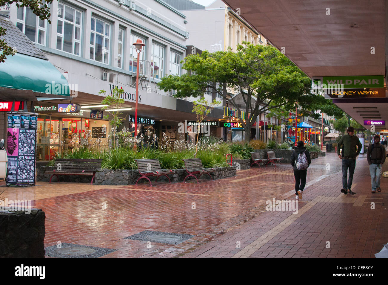 Cuba Street nach Geschäftszeiten, Te Aro, Wellington, Neuseeland. Stockfoto