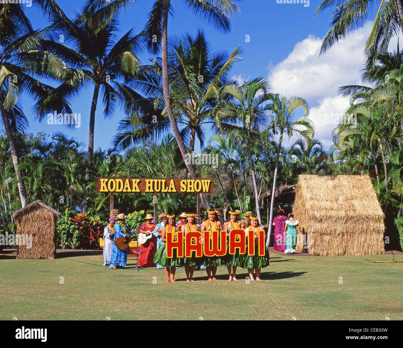 Hawaiianische Tänzer, Kodak Hula Show, Honolulu, Oahu, Hawaii, Vereinigte Staaten von Amerika Stockfoto