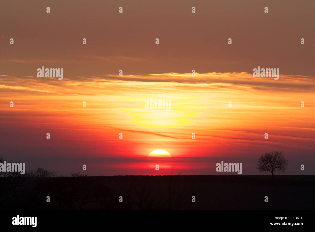 Winter-Sonnenuntergang Stockfoto