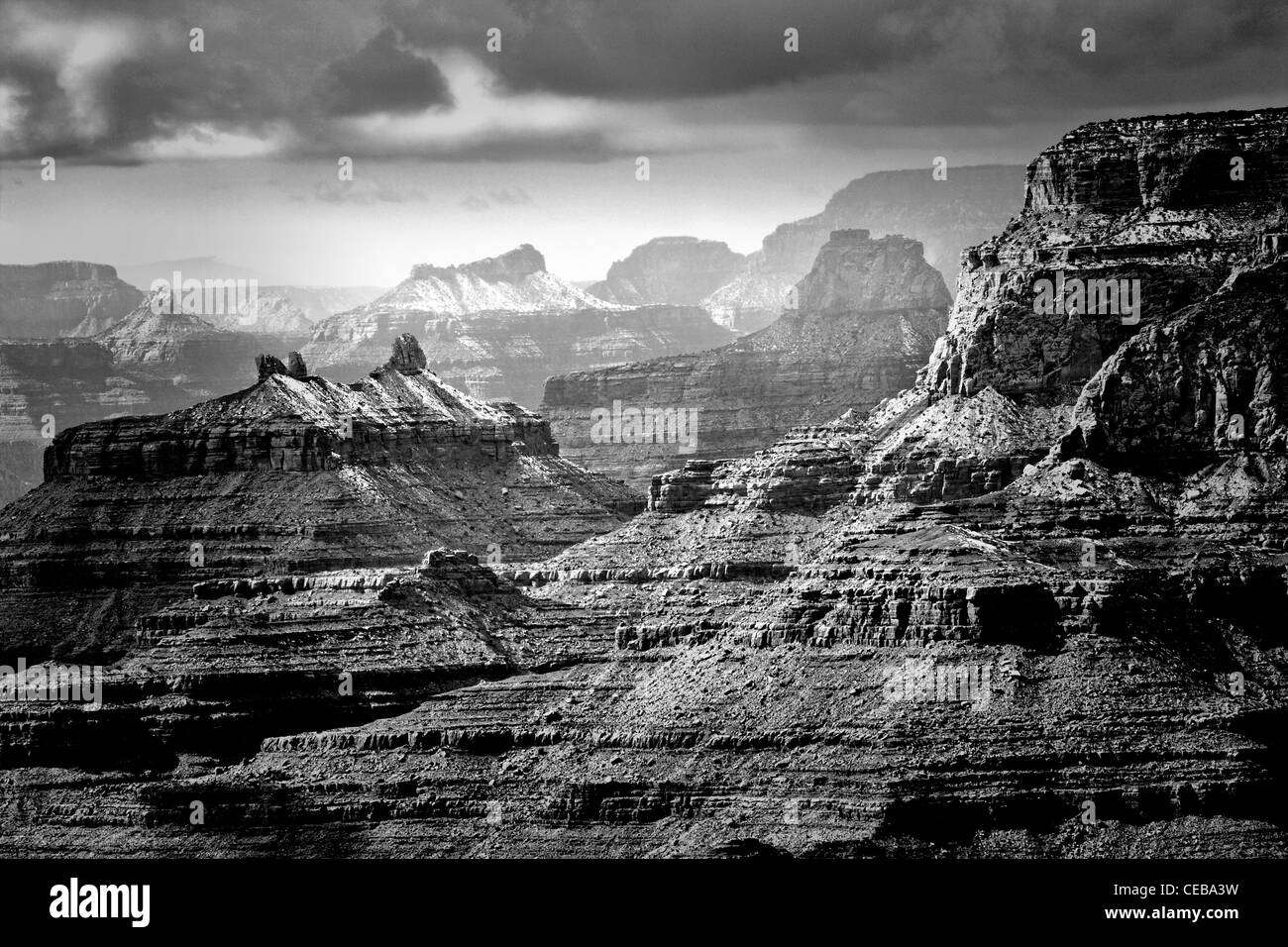 Die Vista von Wüste Blick Richtung Salomo Tempel, Grand Canyon South Rim, Arizona. Stockfoto