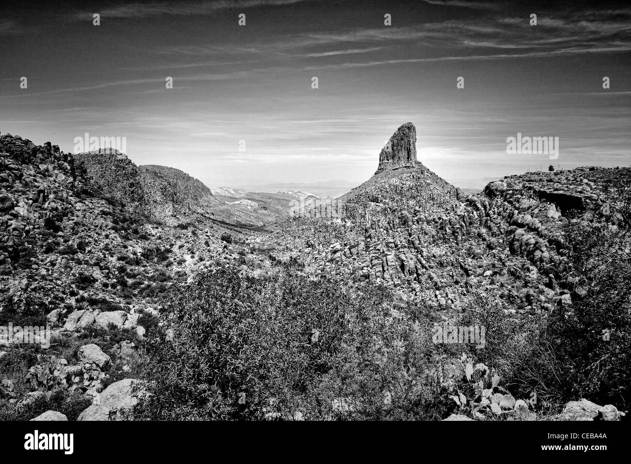 Weber-Nadel in den Superstition Mountains in der Sonora-Wüste von Arizona Stockfoto
