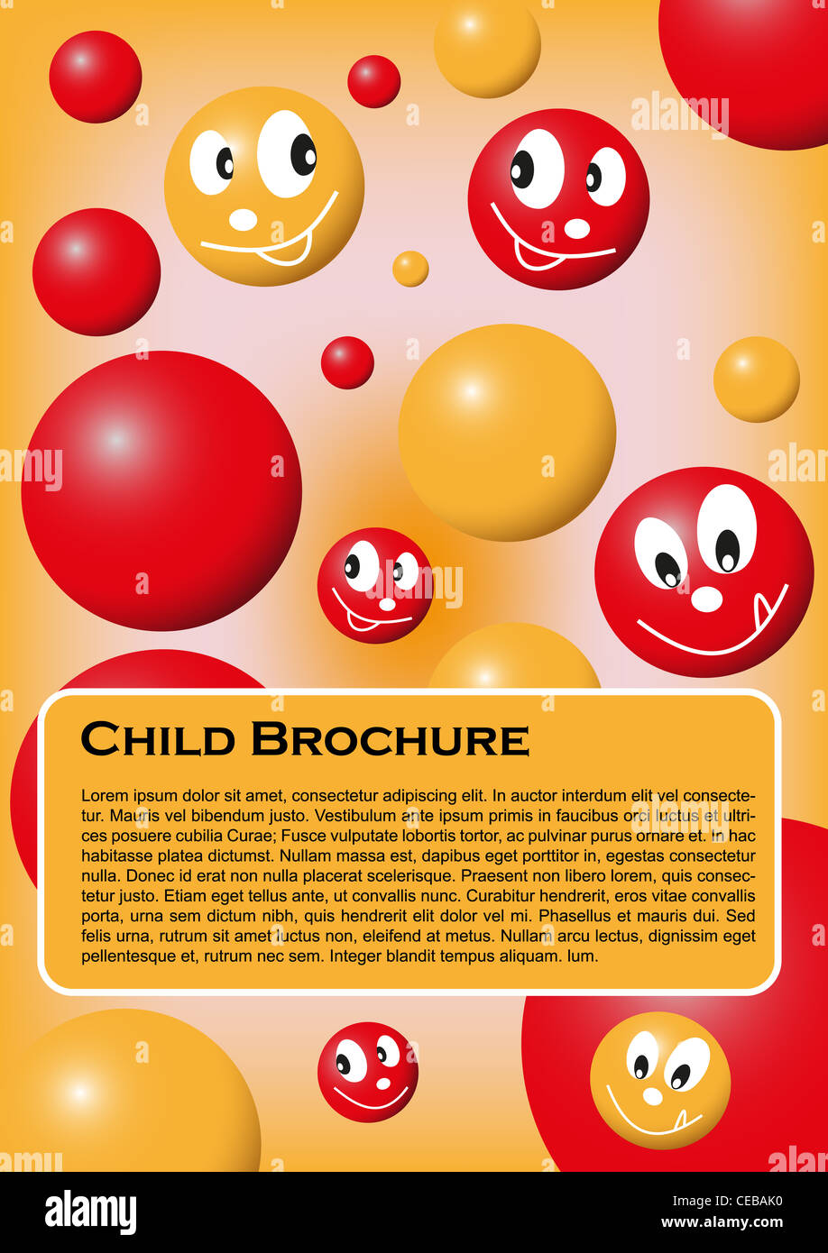 Abdeckung für Kind Broschüre oder Notizen mit farbigen Smilies und Kugeln Stockfoto
