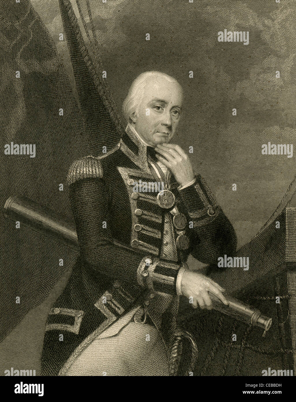 1830-Gravur von Vizeadmiral Cuthbert Collingwood, 1. Baron Collingwood. Stockfoto
