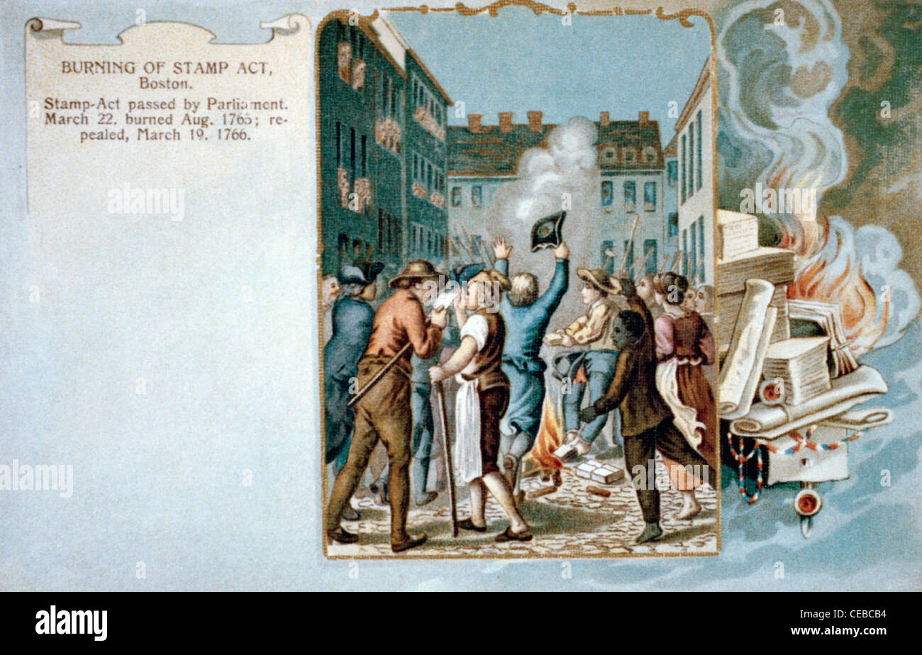 Verbrennung von Stamp Act, Boston, Massachussetts, USA, 1765 Stockfoto