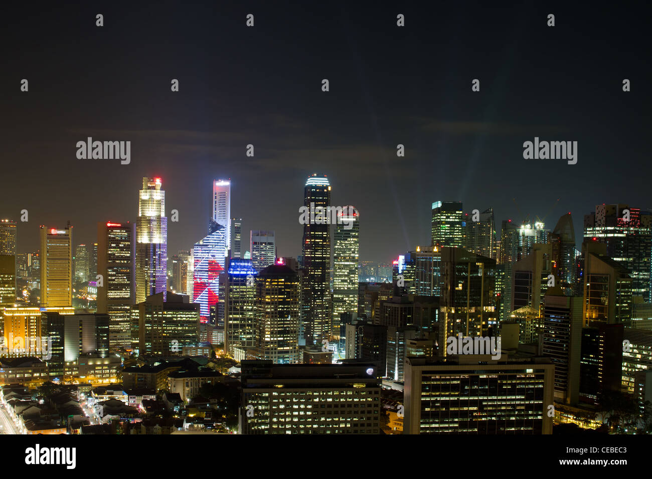 Singapur Stadtbild bei Nacht-Szene Stockfoto