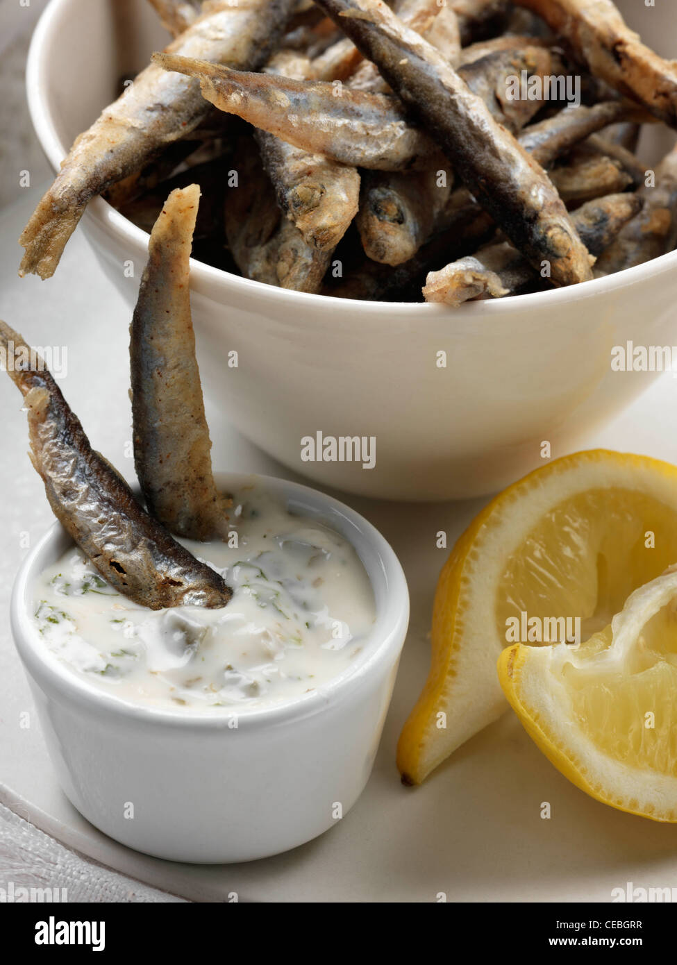 Frittierte Sardellen gewürzt Stockfoto