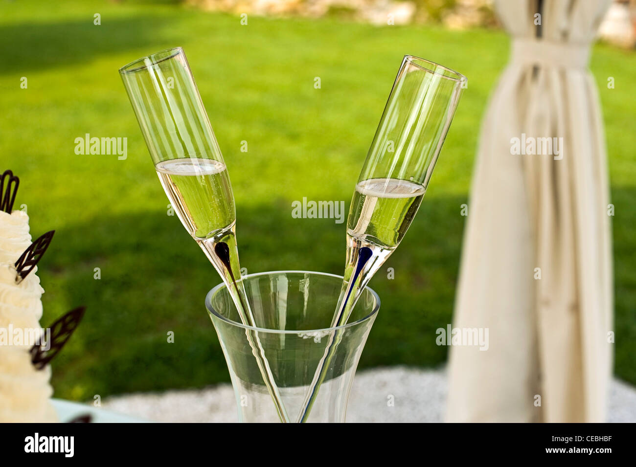 Champagner-Gläser bei einer italienischen Hochzeit Stockfoto