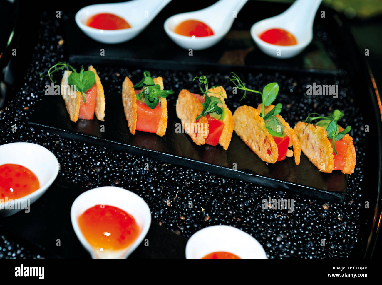 Portugal, Algarve: Vorspeise während der Dinner-Abend mit 3-Sterne-Koch Normand Laprise im Hotel Vila Joya Galé Stockfoto