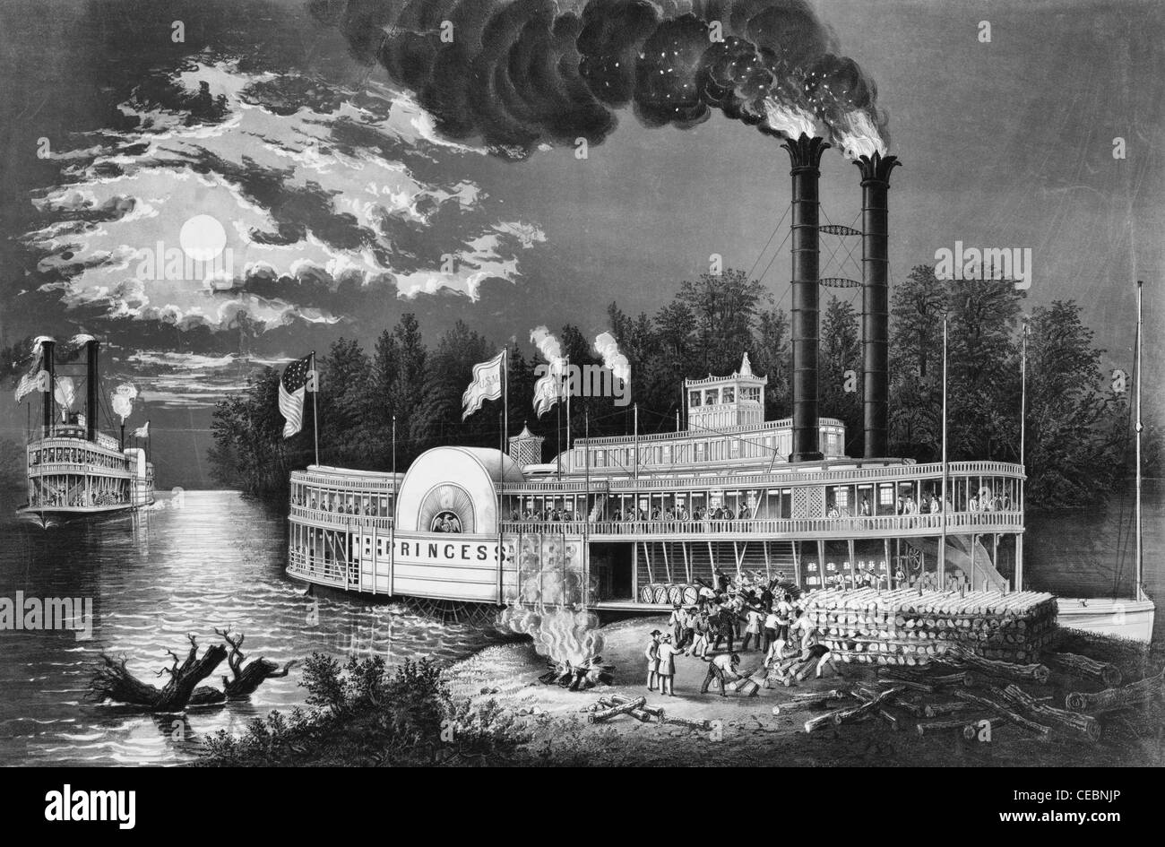 "Wooding bis" auf dem Mississippi River, ca. 1863 Stockfoto