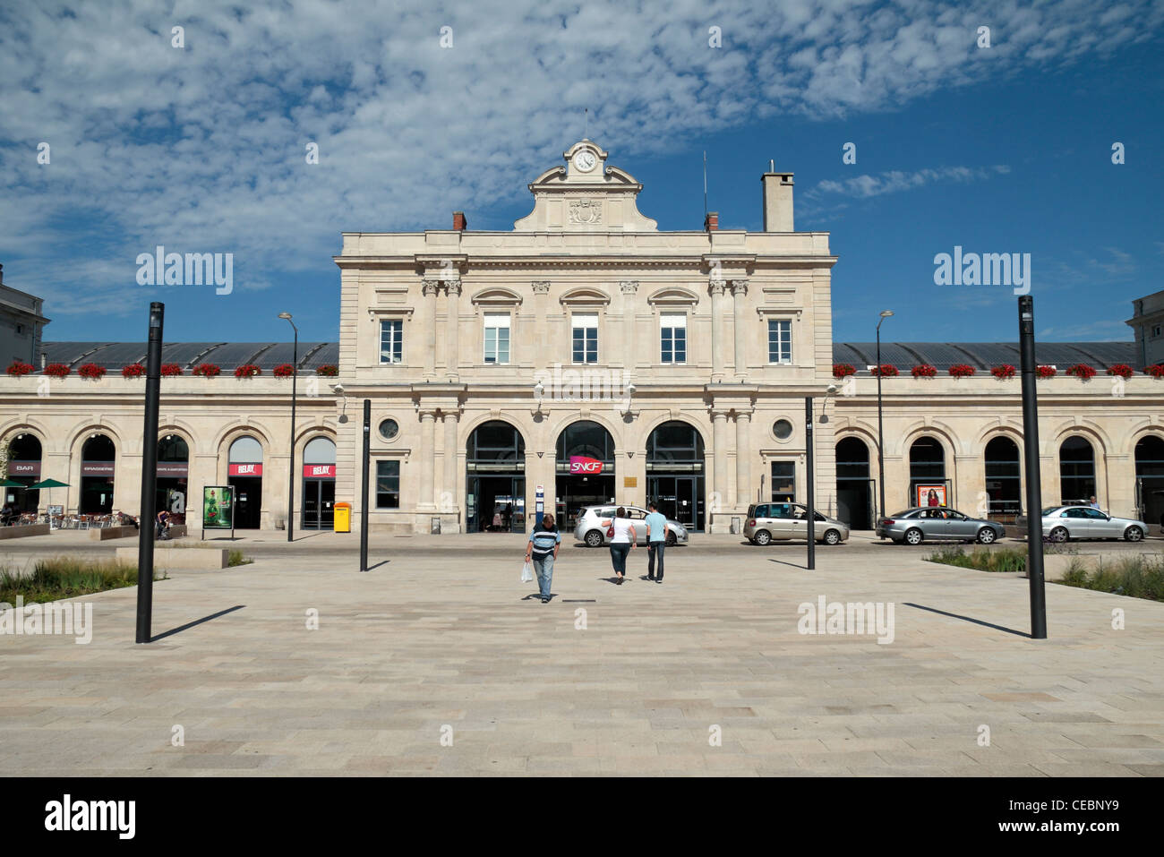 Haupteingang der SNCF Reims Raliway Station, Riems, Champagne-Ardenne, Frankreich. Stockfoto