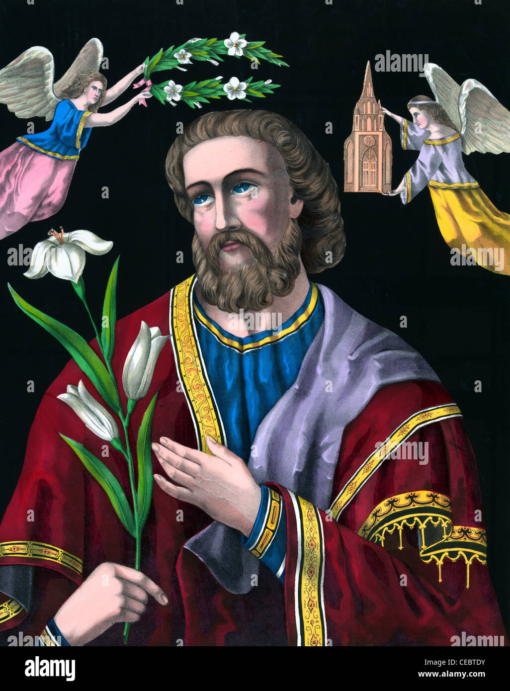 Der Patriarch gemalt Saint-Joseph, von Engeln, diente als um 1870 Stockfoto