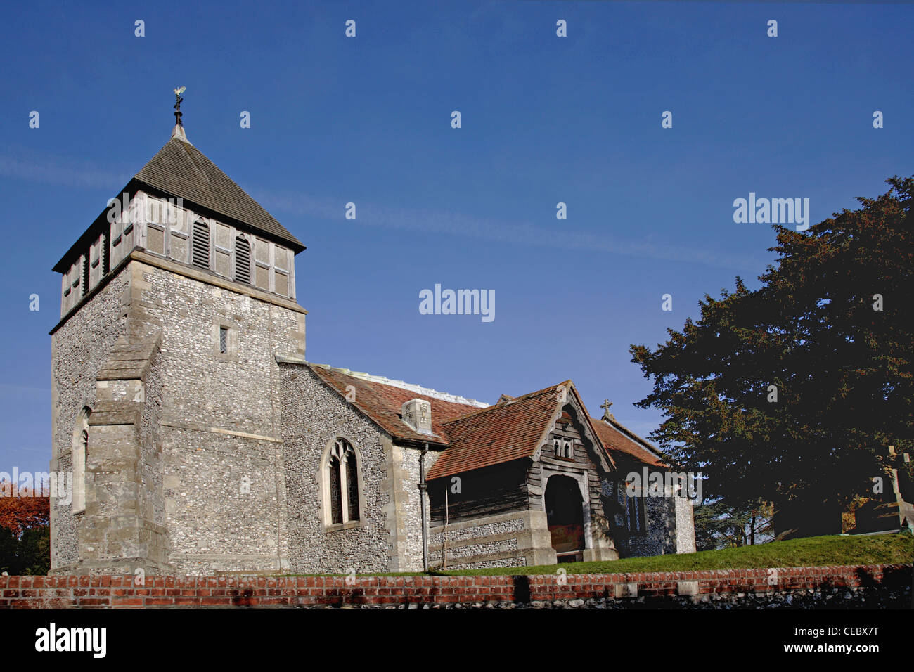 Sparshalt 13C Kirche aus Feuerstein und Stein gebaut. Hampshire Stockfoto