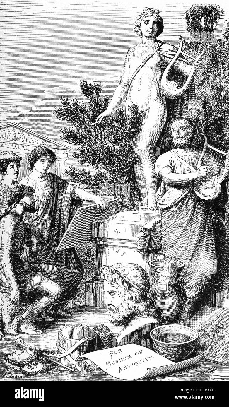 Diese Illustration – Titel "Für Museum der Antike" – auf die Navigationstaste unten stellt klassische Kunst und Literatur, geschrieben Stockfoto
