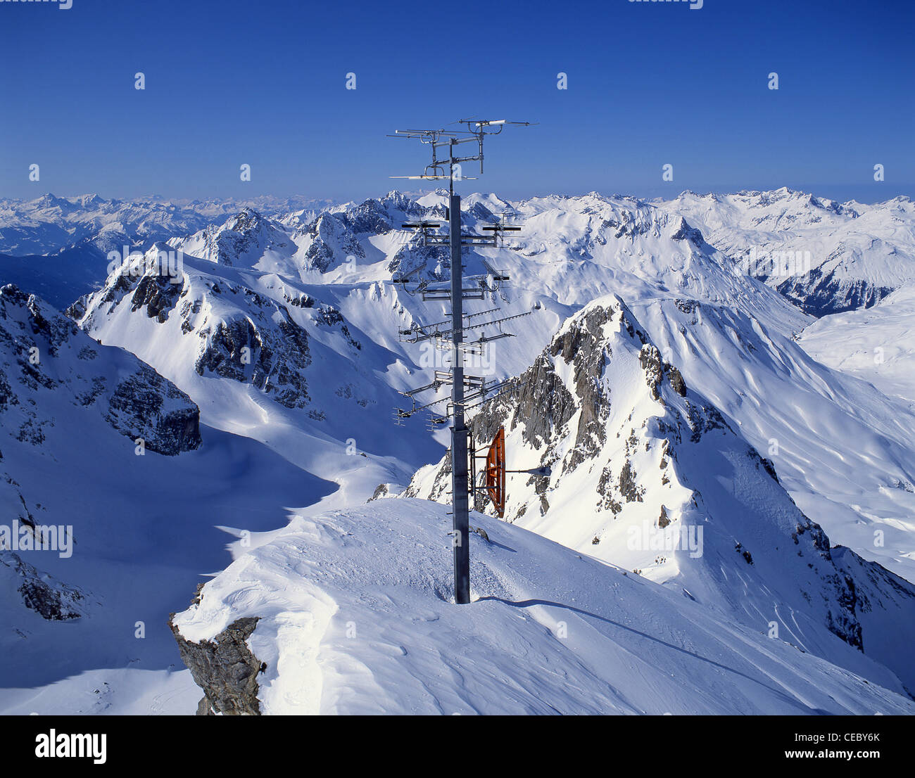 Bergblick von der Station Valluga, St.Anton (Sankt Anton am Arlberg), Tirol, Österreich Stockfoto