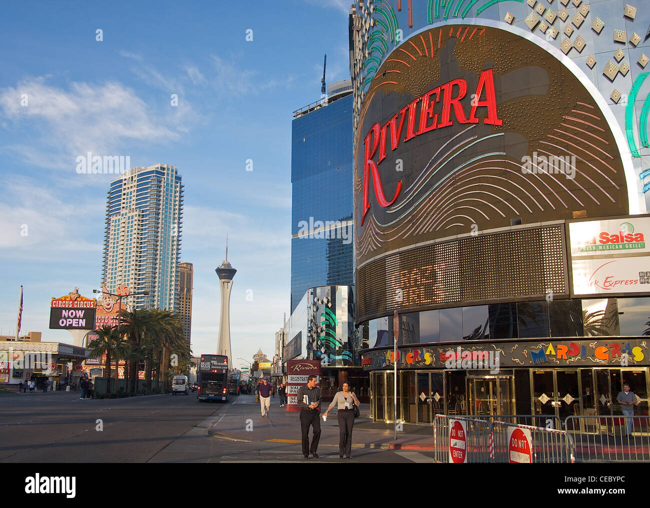 Riviera Hotel und Casino, Stratosphäre und Circus Circus, auf dem nördlichen Teil des Las Vegas Strip Stockfoto