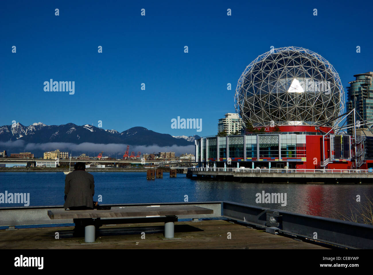 Geodätische Kuppel Theater Telus World of Science False Creek Waterfront Vancouver Stockfoto