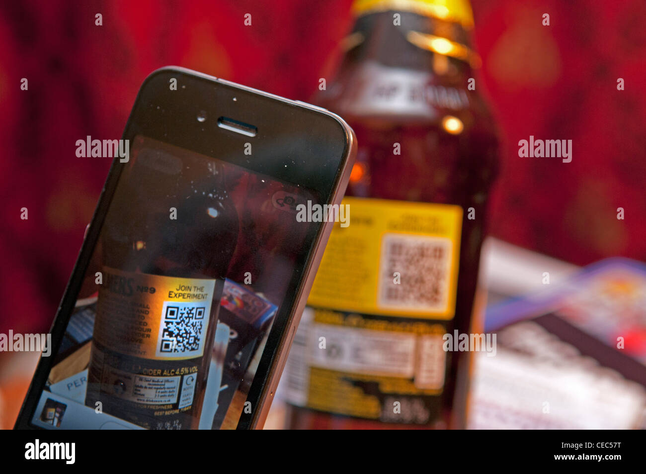 Scannen eines QR-Codes mit einem Mobiltelefon Stockfoto