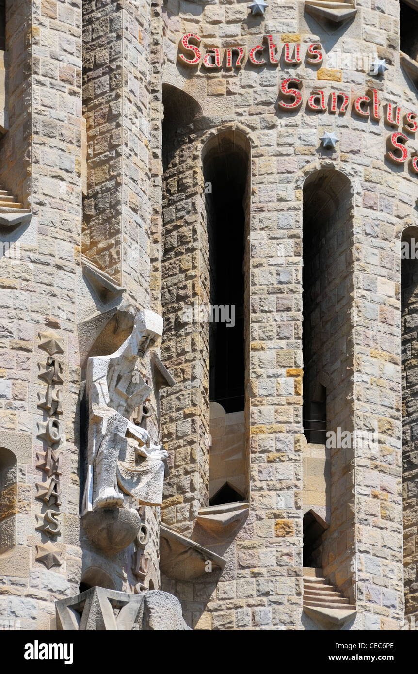 Die Leidenschaft Fassade der Sagrada Familia (Kirche der Heiligen Familie) in Barcelona, Spanien. Stockfoto