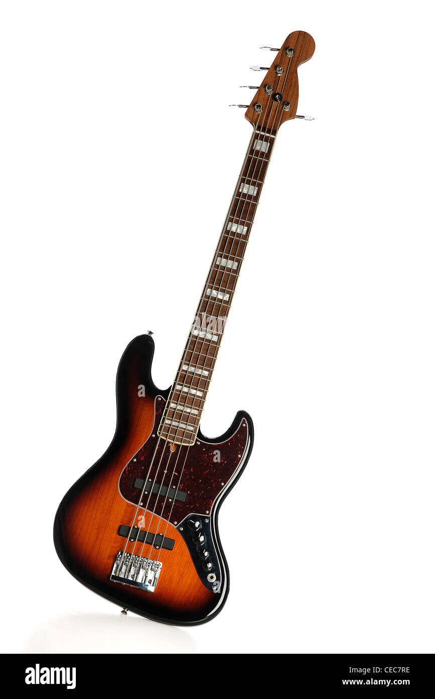 Elektrische Basis Gitarre isoliert auf weißem Hintergrund Stockfoto
