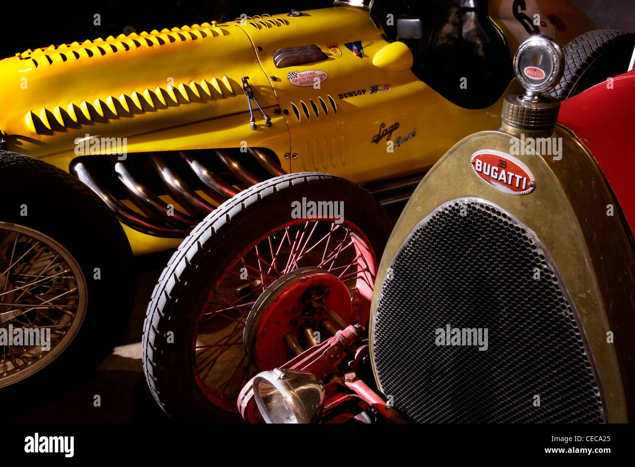 Alten Bugatti-Rennwagen im Museum der Rennstrecke von Spa-Francorchamps in Stavelot Abbey, Ardennen, Belgien Stockfoto