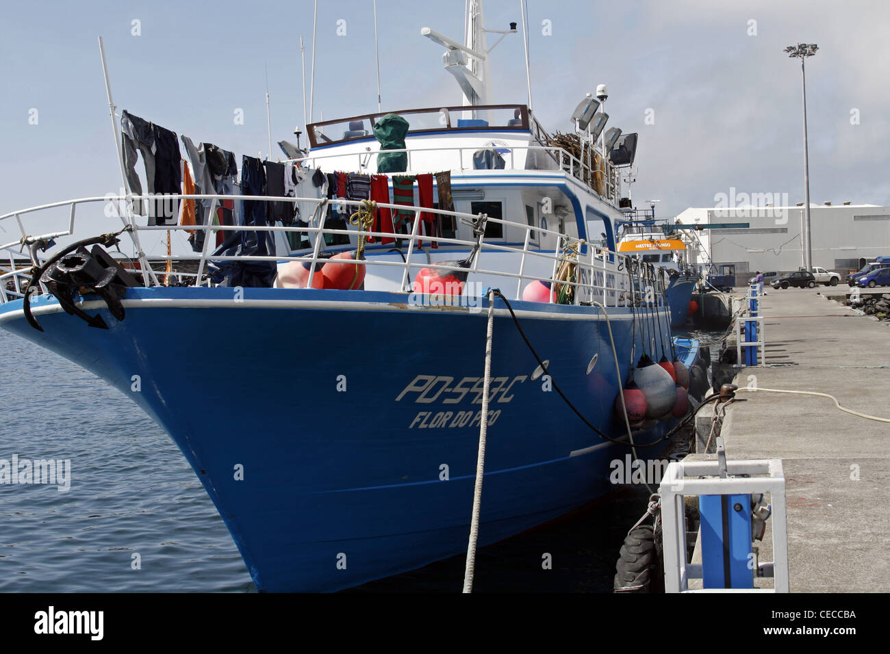 Azoren San Miguel Island Portugal Ponta Delgada Waterfront Pier Fischerboote Stockfoto