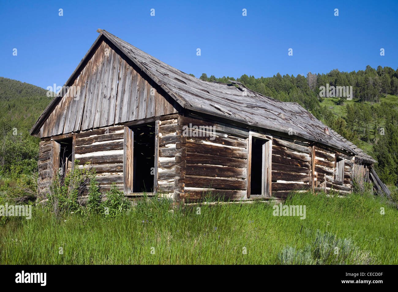 Elkhorn, eine kleine Geisterstadt in Jefferson County, entstand während einer silbernen Rush in den Bergen Elkhorn, Montana. Stockfoto