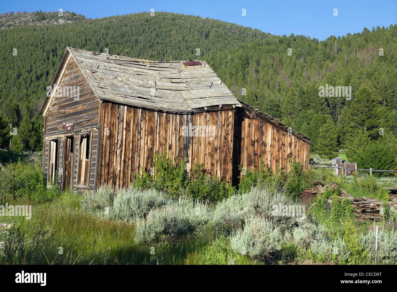 Elkhorn, eine kleine Geisterstadt in Jefferson County, entstand während einer silbernen Rush in den Bergen Elkhorn, Montana. Stockfoto