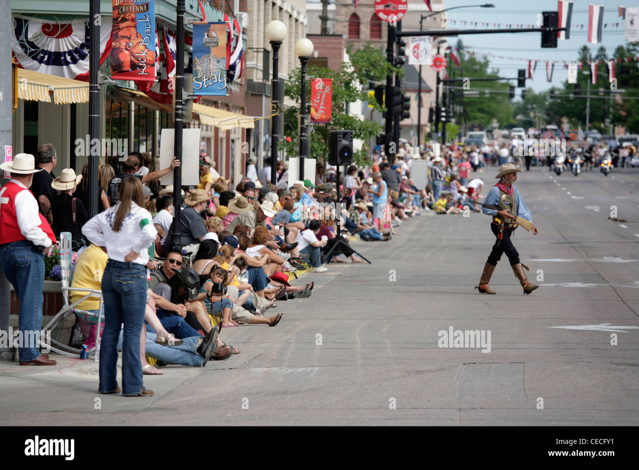 Parade in der Innenstadt von Cheyenne, Wyoming, während die jährliche Feier der Frontier Days. Stockfoto