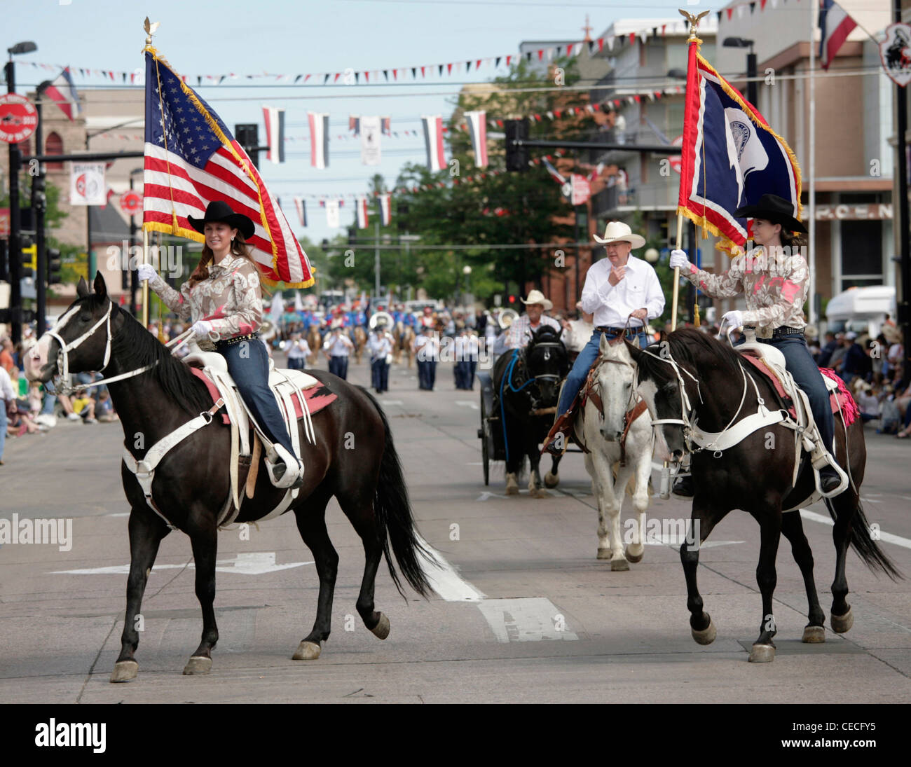 Parade in der Innenstadt von Cheyenne, Wyoming, während die jährliche Feier der Frontier Days. Stockfoto