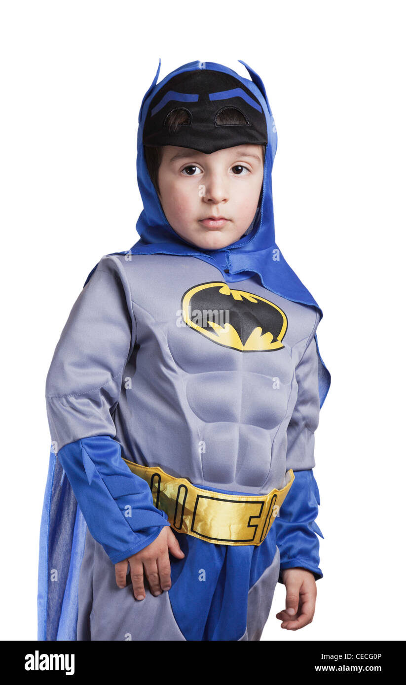 Junge in einem Batman-Kostüm Stockfoto