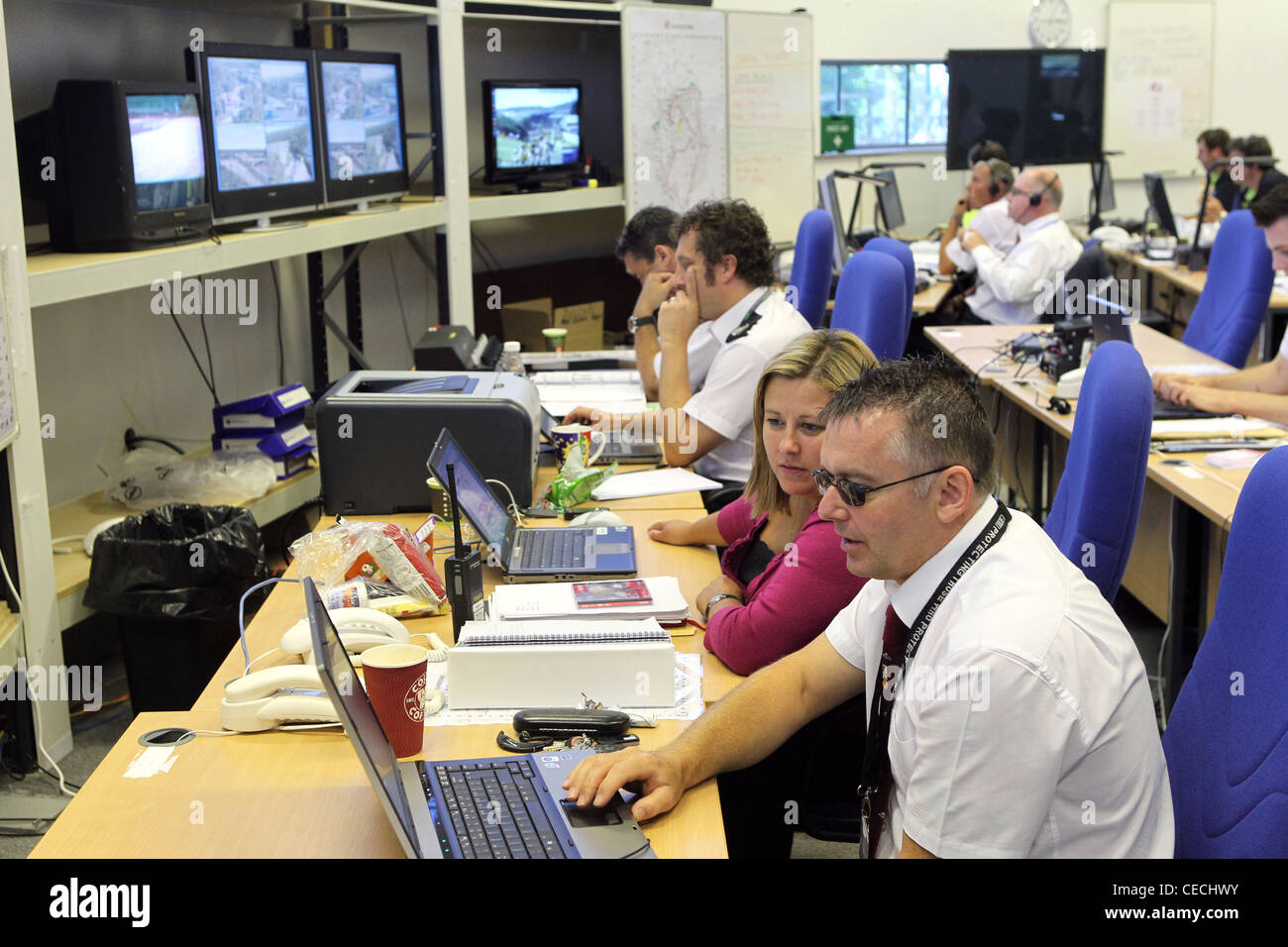 Polizei Sicherheit Kontrollraum für die britische Formel-1-Grand-Prix Stockfoto