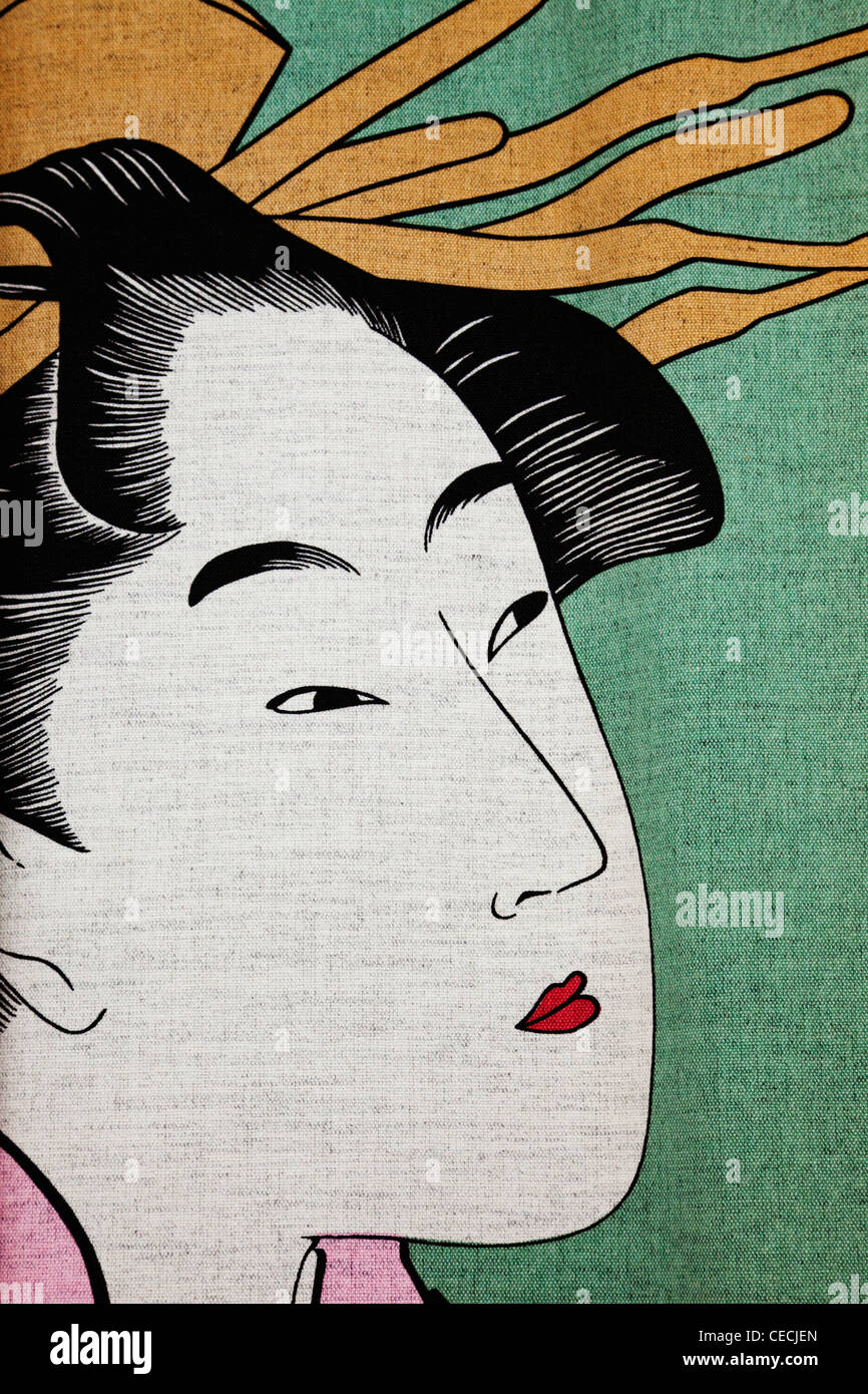 Detail des Ukiyo-e Gemälde einer Geisha. Stockfoto