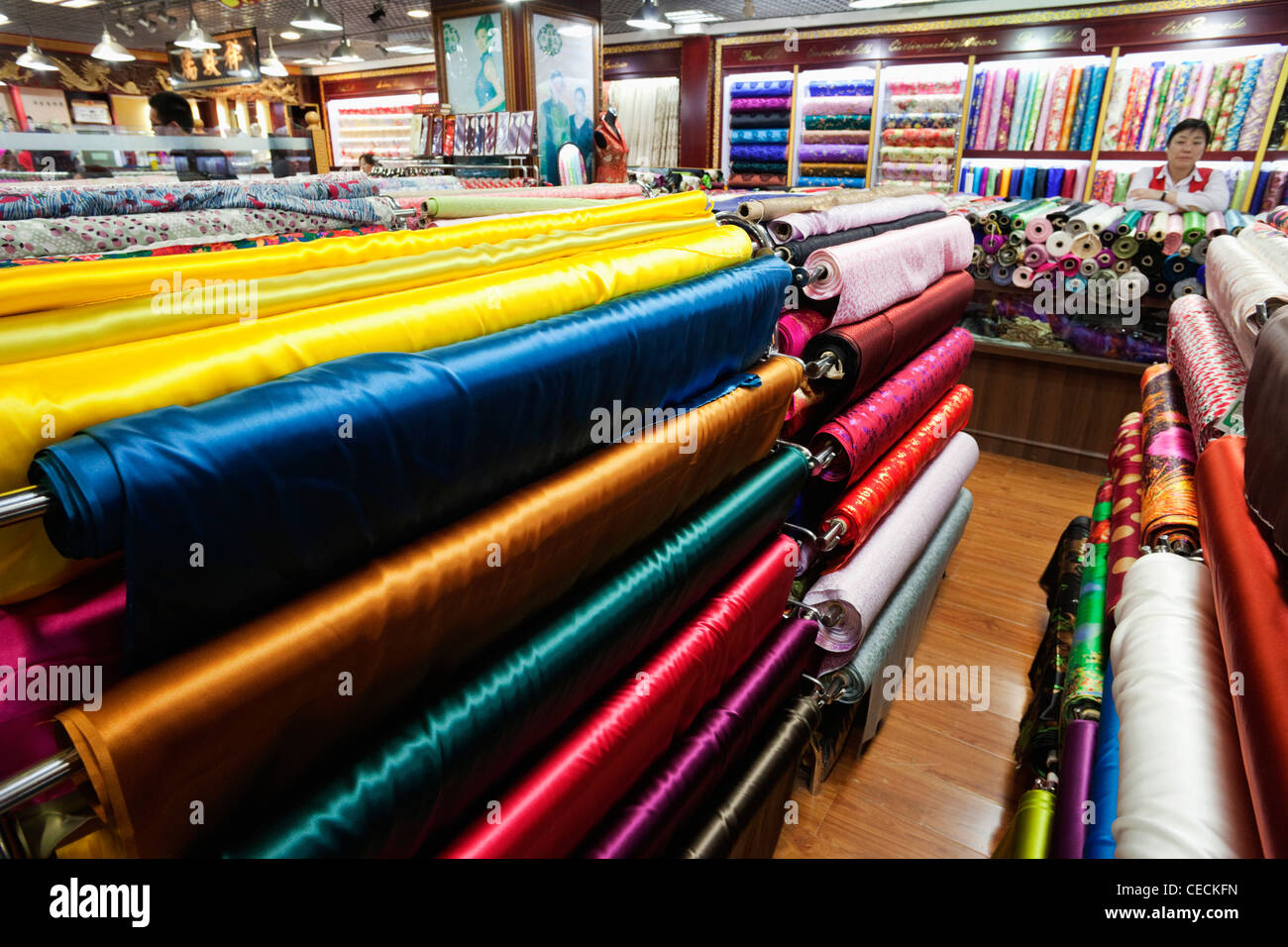 Der Seidenmarkt, Material und Seide Shop. Peking, China Stockfoto