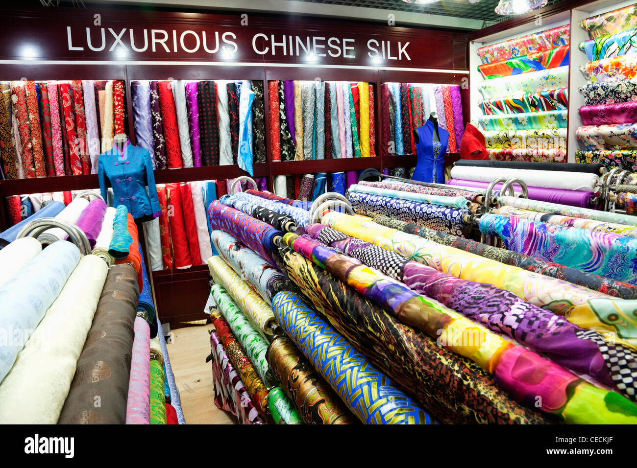 Der Seidenmarkt, Material und Seide Shop. Peking, China Stockfoto