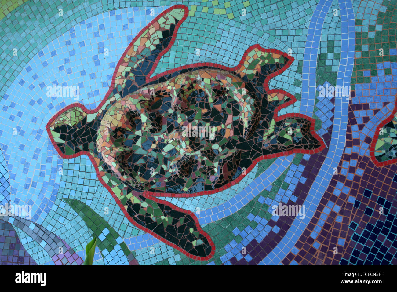 Mosaik Wandbild im Dorf Tortuguero Schildkröten - übersetzt als "Land der Schildkröten", Costa Rica Stockfoto