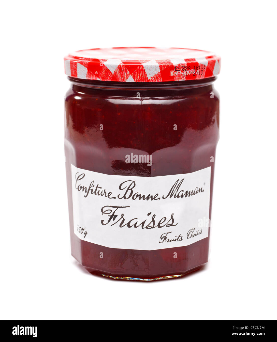 Bonne Maman Französisch Strawberry jam Jar - auf weißem Hintergrund Stockfoto