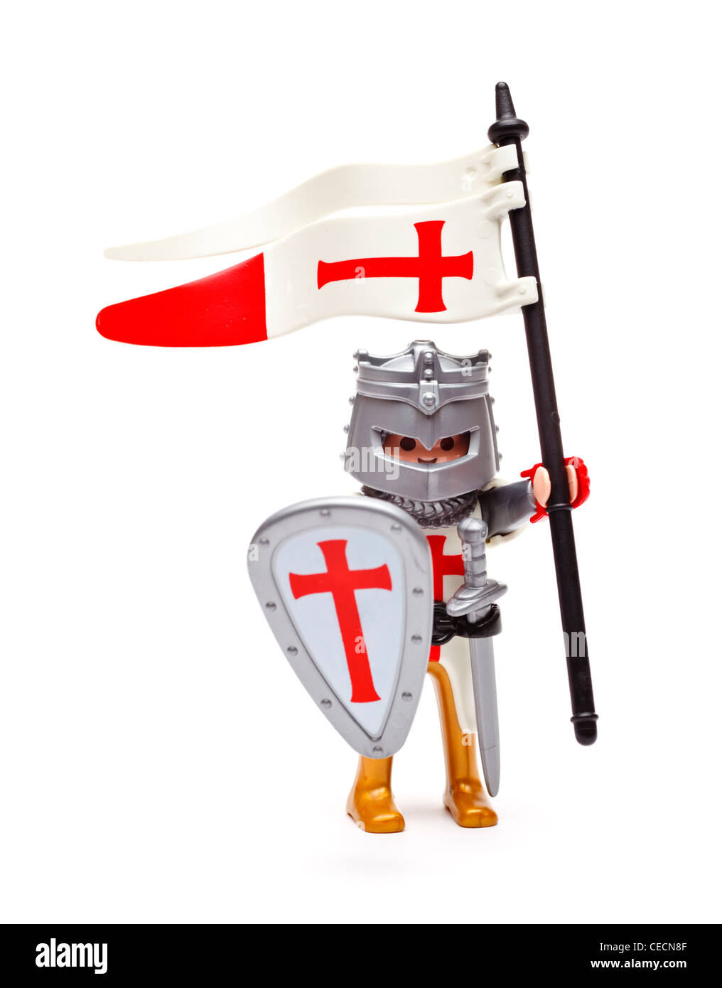 Spielmobil Figur - Templer / St George auf weißem Hintergrund Stockfoto