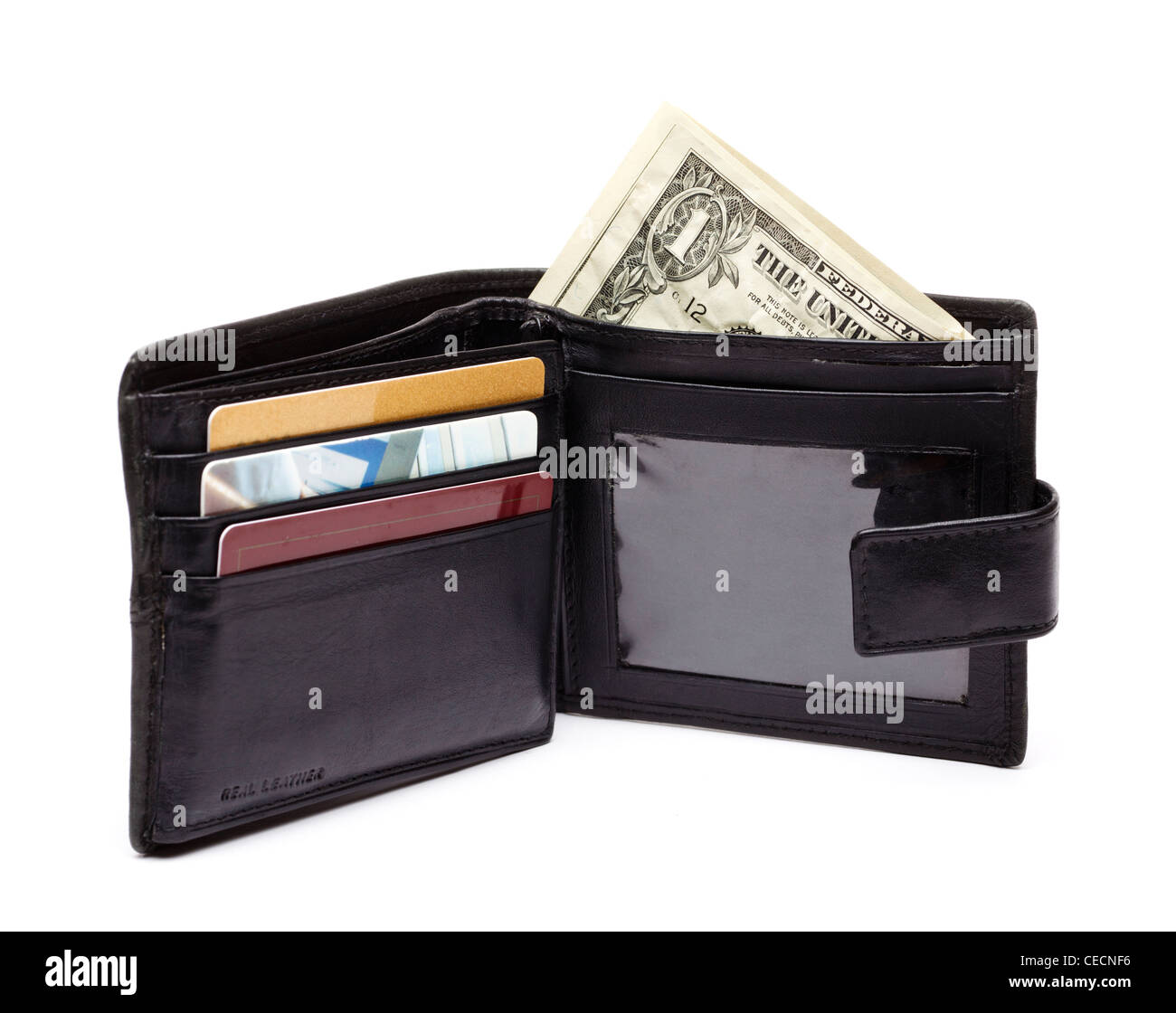 Brieftasche mit Dollar - auf weißem Hintergrund Stockfoto