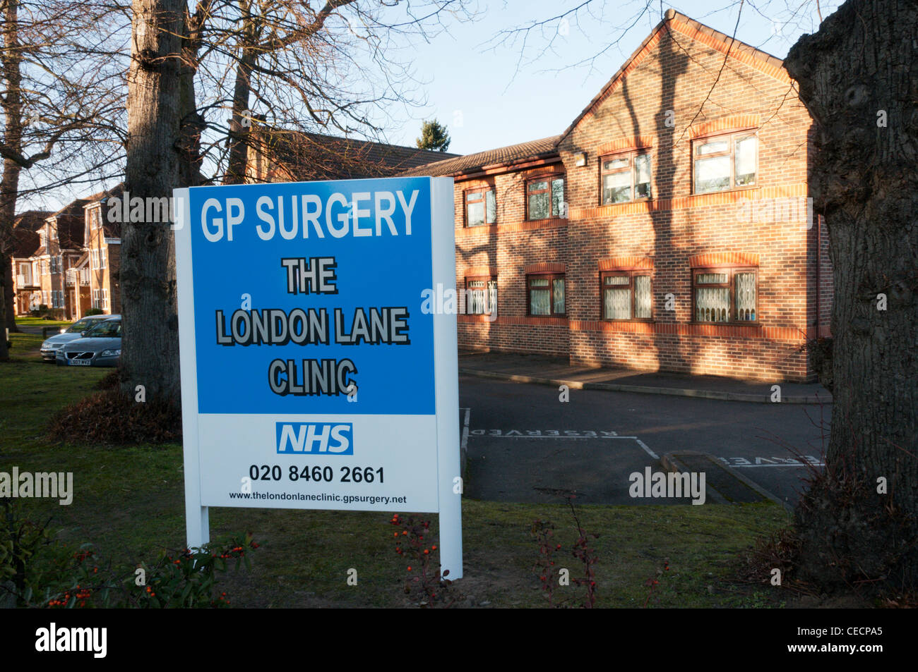Melden Sie sich für eine allgemeine Praxis Ärzte Chirurgie im Bereich der South London Healthcare Trust. Stockfoto