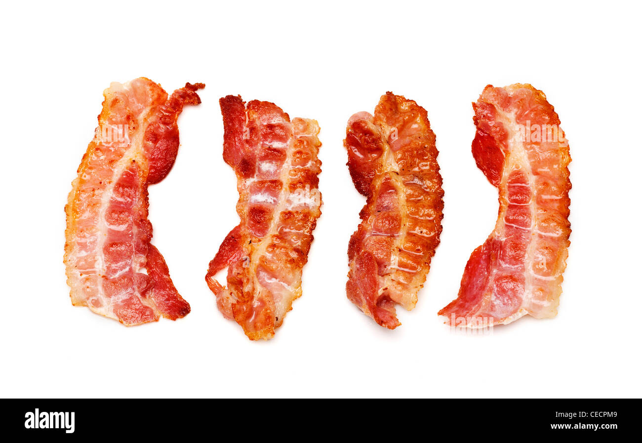 Bacon-Speck auf weißem Hintergrund Stockfoto