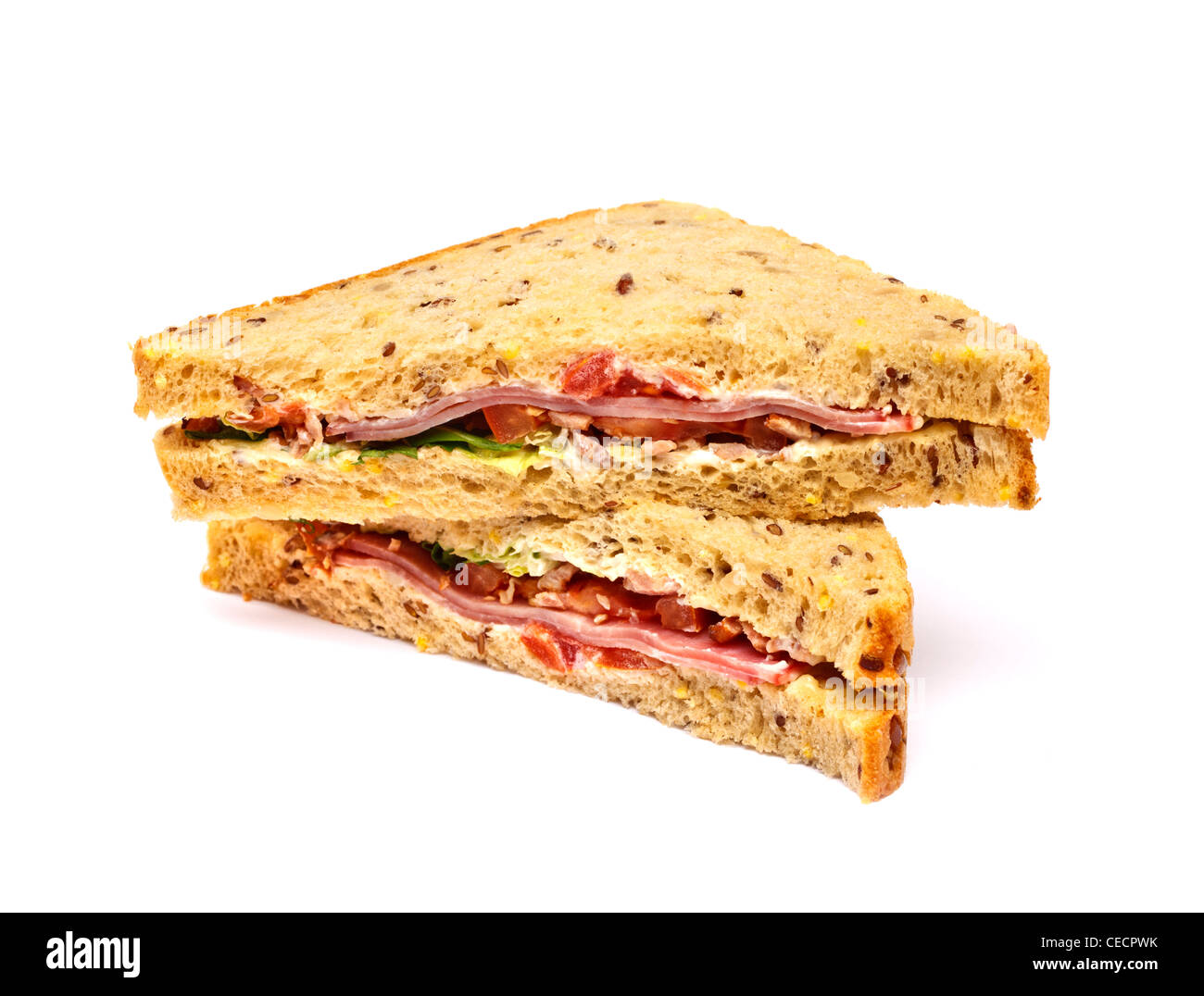 BLT - Speck, Salat und Tomaten-Sandwich auf weißem Hintergrund Stockfoto