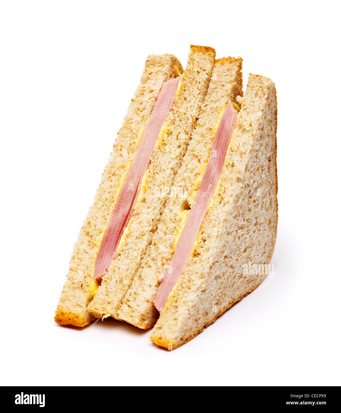 Schinken-Sandwich auf weißem Hintergrund Stockfoto